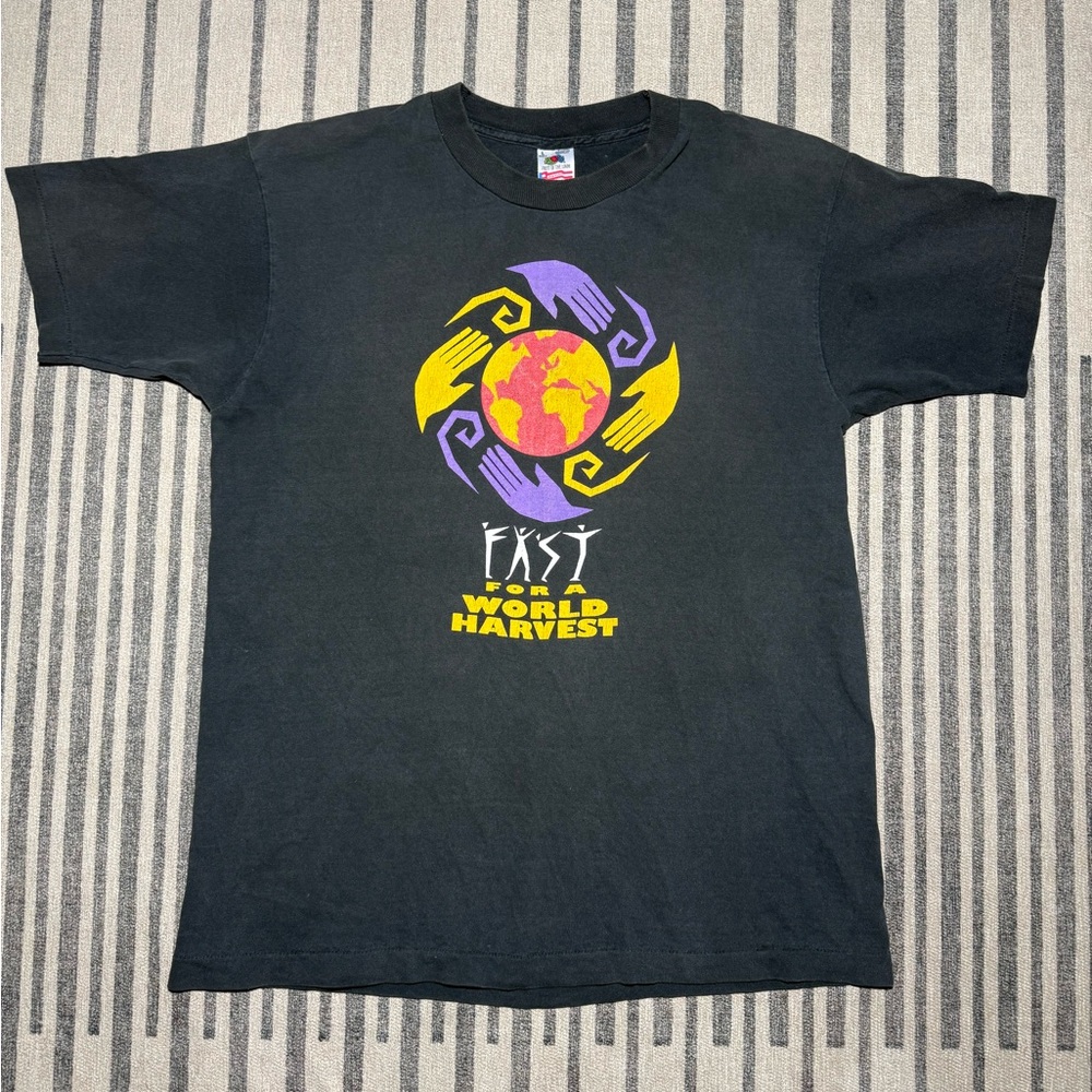 Vintage 90s Oxfam America World Harvest Tee - Single Stitch - Faded Distressed
